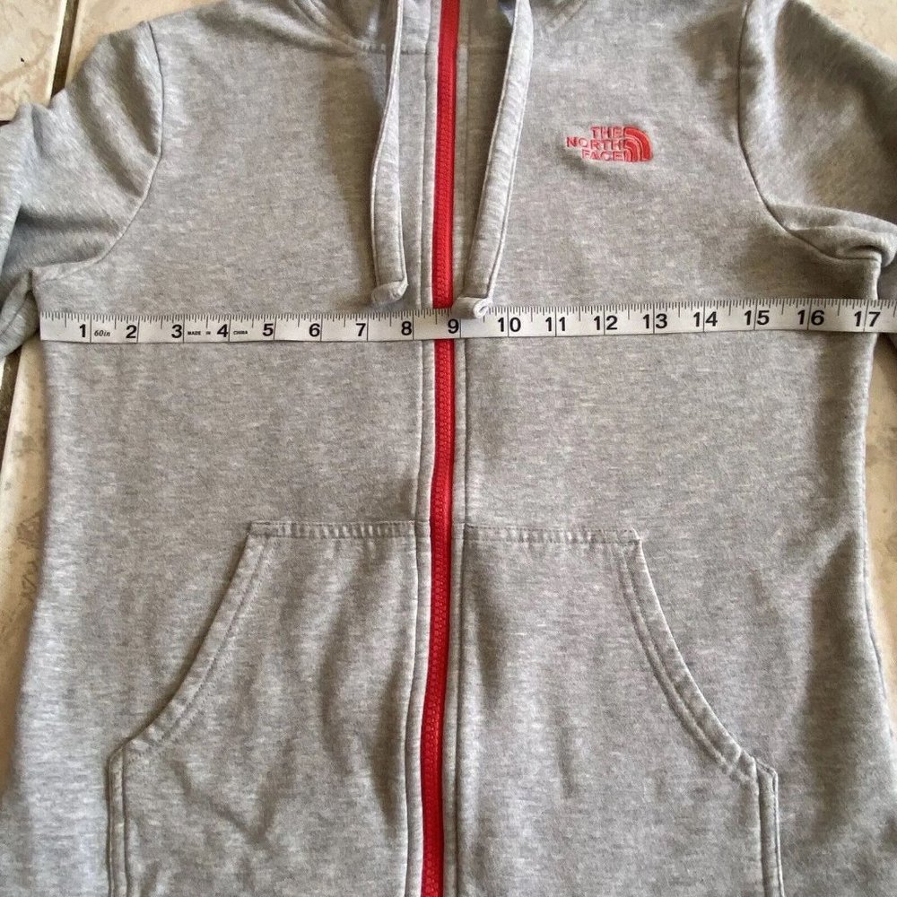 The North Face Womens Size Small Gray Full  Zip Up Pink LOGO Hoodie Sweater - Picture 8 of 12